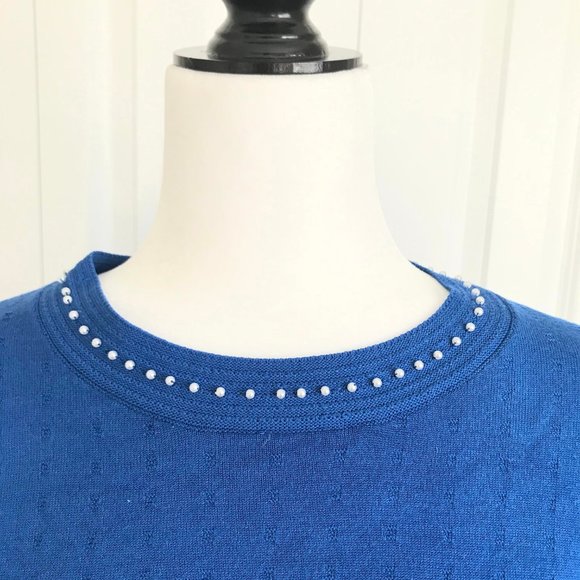 Karl Lagerfeld Royal Blue Sweater W/Beaded Neck - Picture 3 of 7
